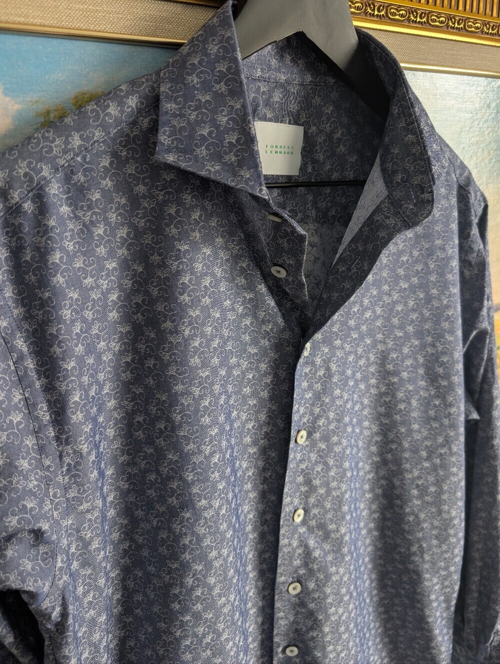 Forrest Lennard Blue Micro-Pattern Long Sleeve Button-Down Shirt